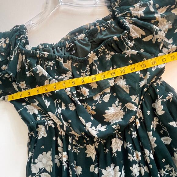 Torrid Off the Shoulder Skater Dress Women's Size 1X Green Floral Bardot Boho - Picture 10 of 10